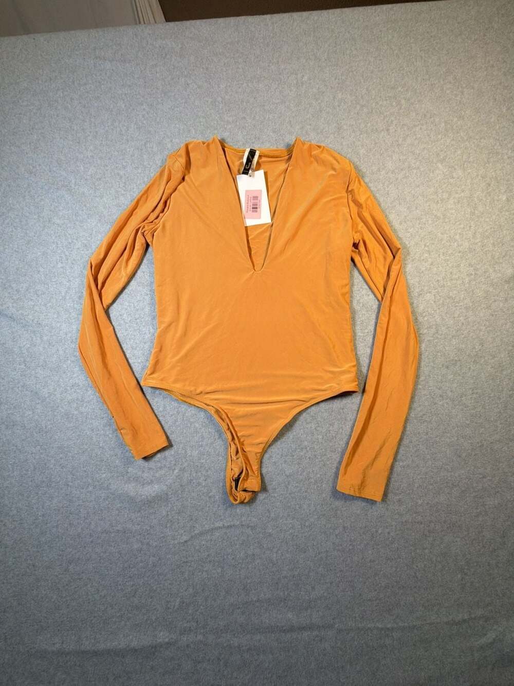 Uptown Long Sleeve Deep V-Neck Bodysuit Mustard Yellow Size L